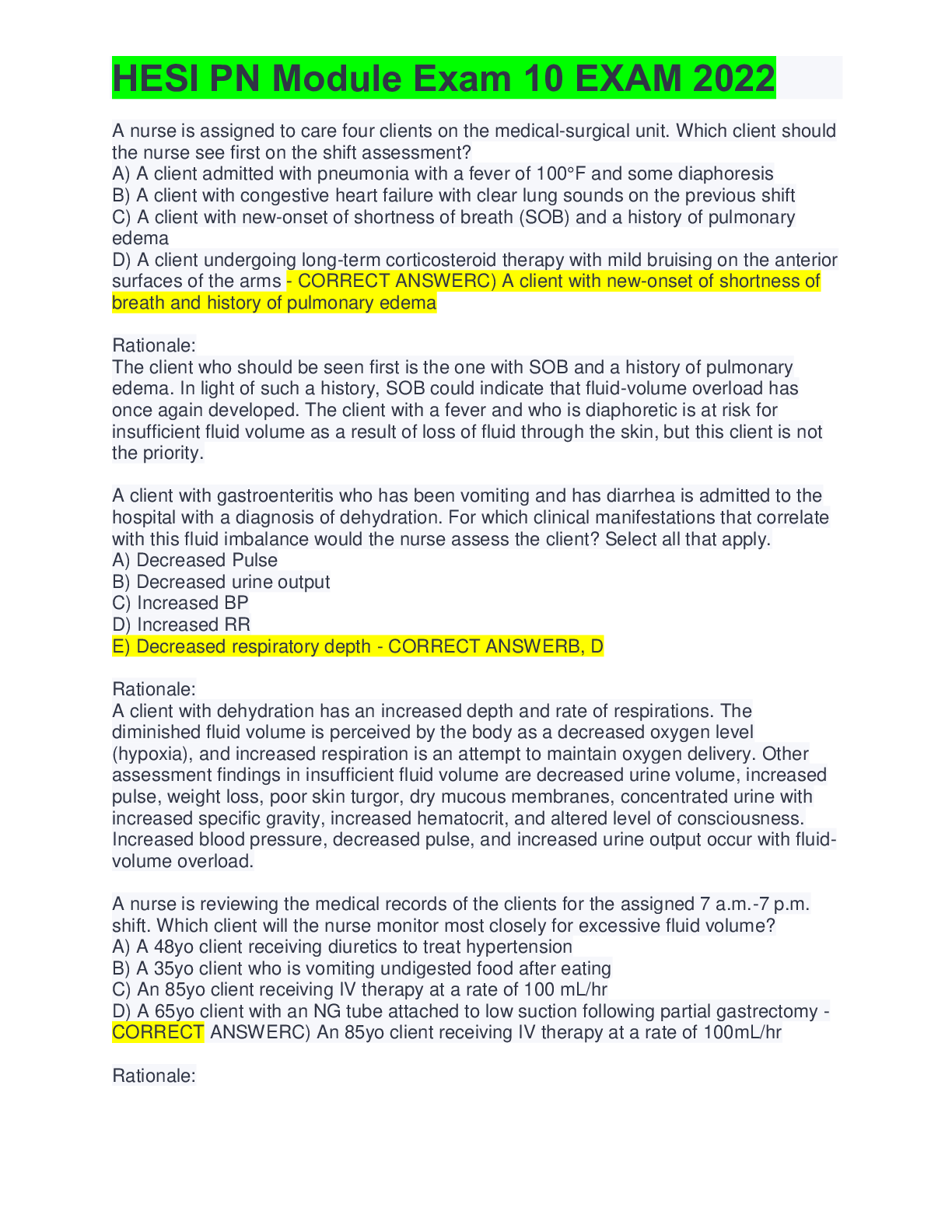 Preview image of HESI PN Module Exam 10 EXAM 2022 document